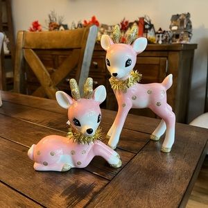 Target Wondershop Pink Gold Ceramic Retro Standing & Sitting Deer Set 2023